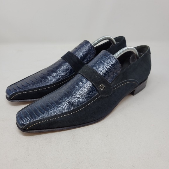 Mauri Shoes Mens 8 Italy Navy Blue Genuine Ostrich Leg Suede Loafers Dress main image 7